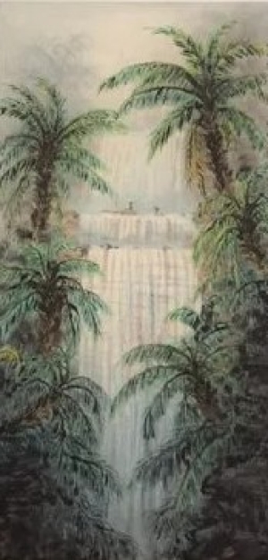 趙令彬及其國畫作品《綠蔭飛瀑》-430x500.webp
